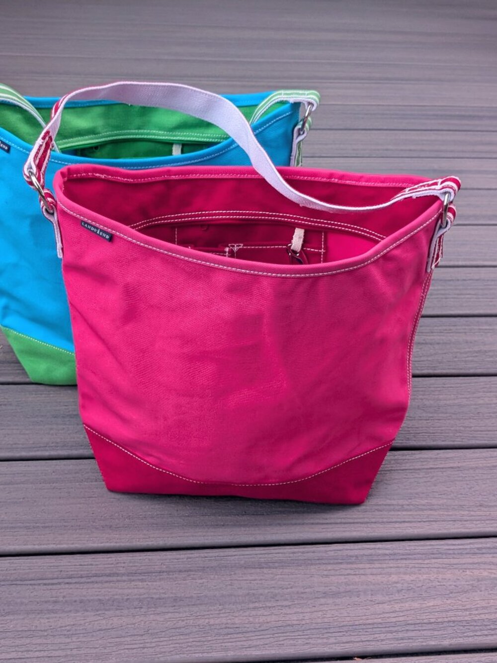 NWOT Land's End Canvas Zipper Shoulder Bag - Ocean blue & Green Or Pink & Red